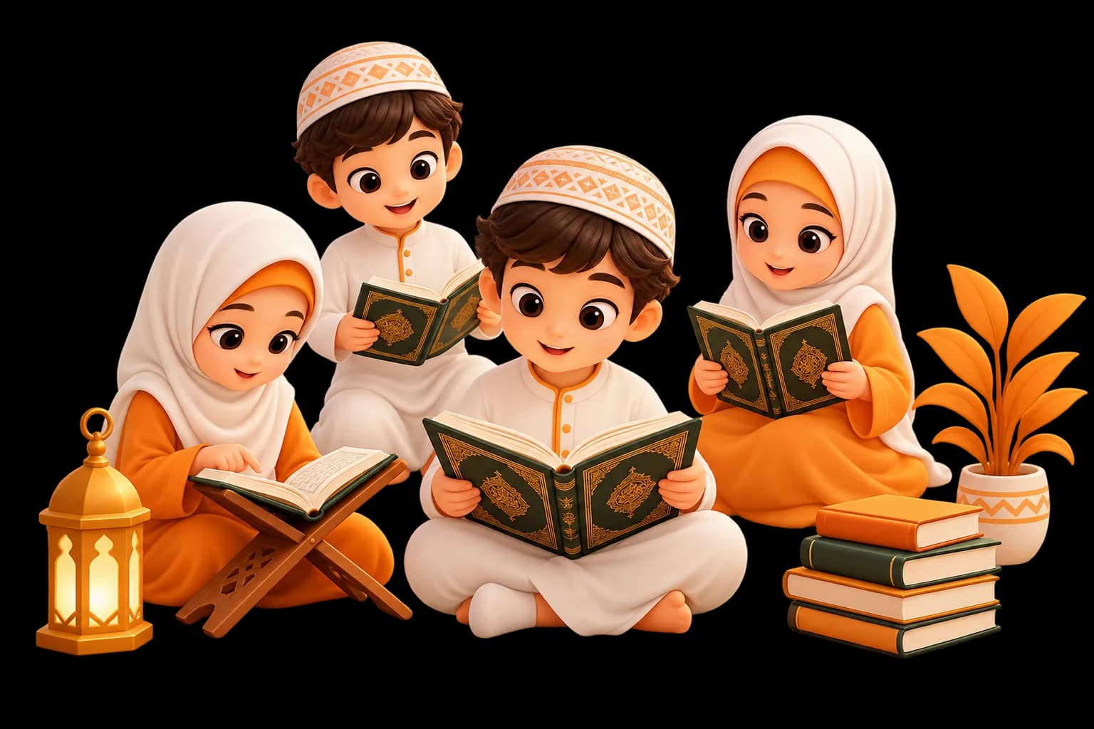 Siblings taking their online Quran classes at home