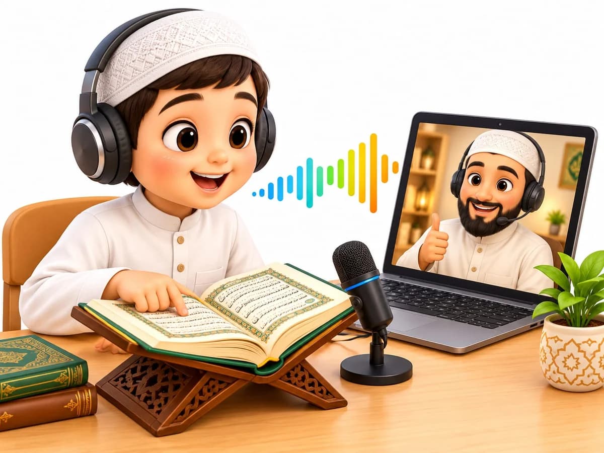 A student reciting to his teacher in a live one-to-one video lesson